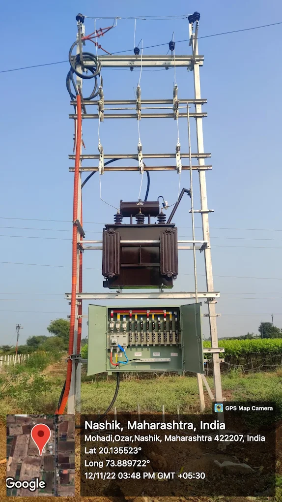 Pole-mounted transformer at Mohadi, Ozar, Nashik